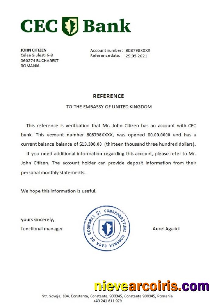 Romania CEC Bank reference